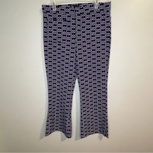 ZARA PANTS WOMEN'S CROPPED FLARED JACQUARD LEGGINGS NAVY PURPLE GEOMETRIC XL